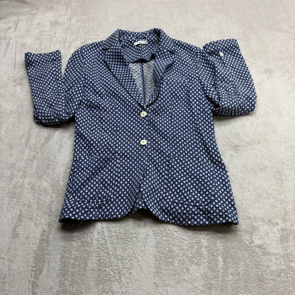 Circolo 1901 Blazer Women 48 US12 Blue White Knit Geometric Diamond Quiet Luxury